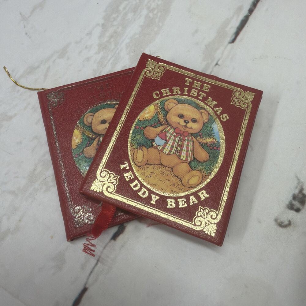 1984 Kurt Adler The Christmas Teddy Bear Miniature Book Ornament Lot Of 2 Vtg